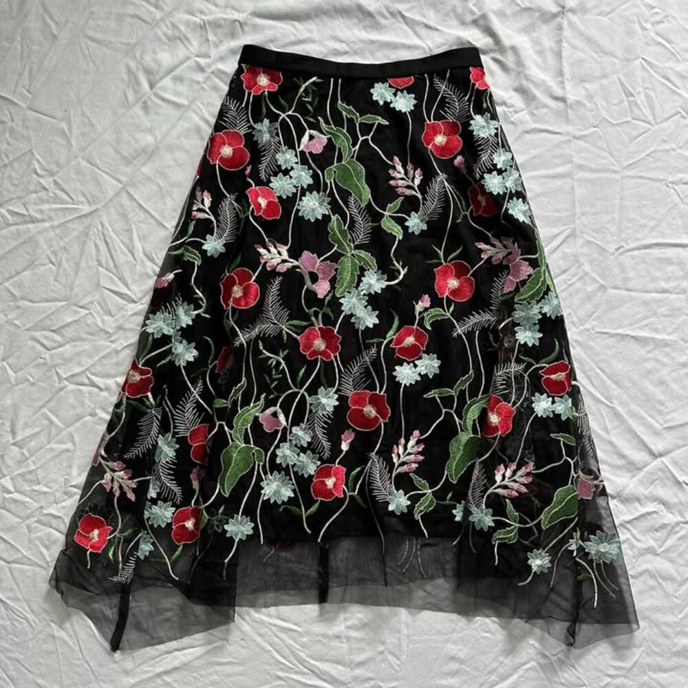 Anthropologie Black floral skirt